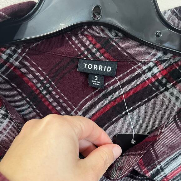 Torrid Lizzie Brushed Burgundy Plaid Long Sleeve Tunic Top 3X NWT - Picture 11 of 11